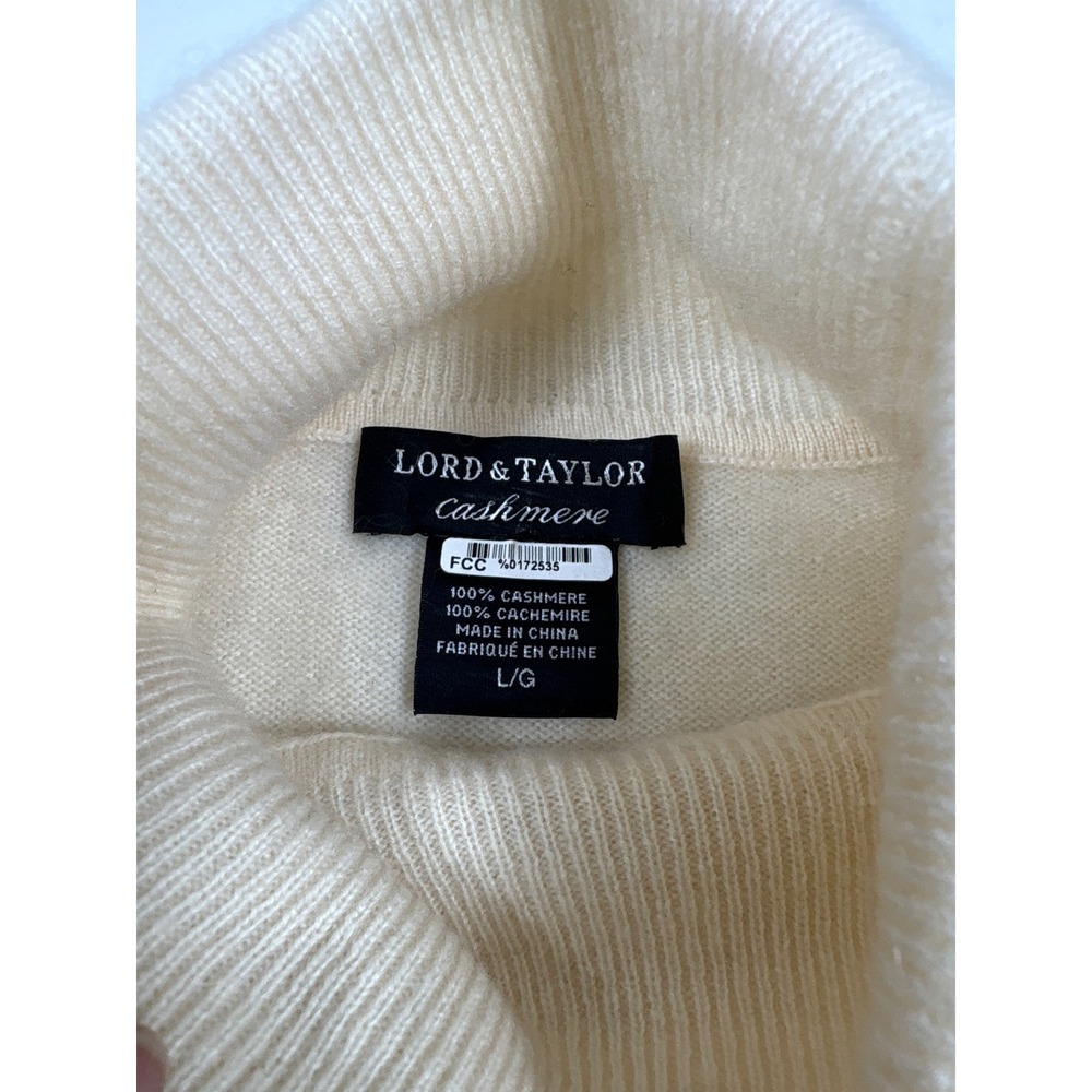 Lord & Taylor Womens 100% Cashmere Turtleneck Sweater Cream Off-White Large - Picture 5 of 9